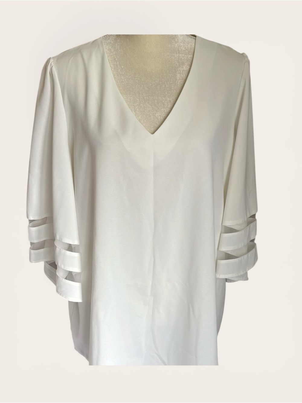 Women’s Ivory V-Neck Tunic Top 2X Layered Sleeve Flowy Blouse
